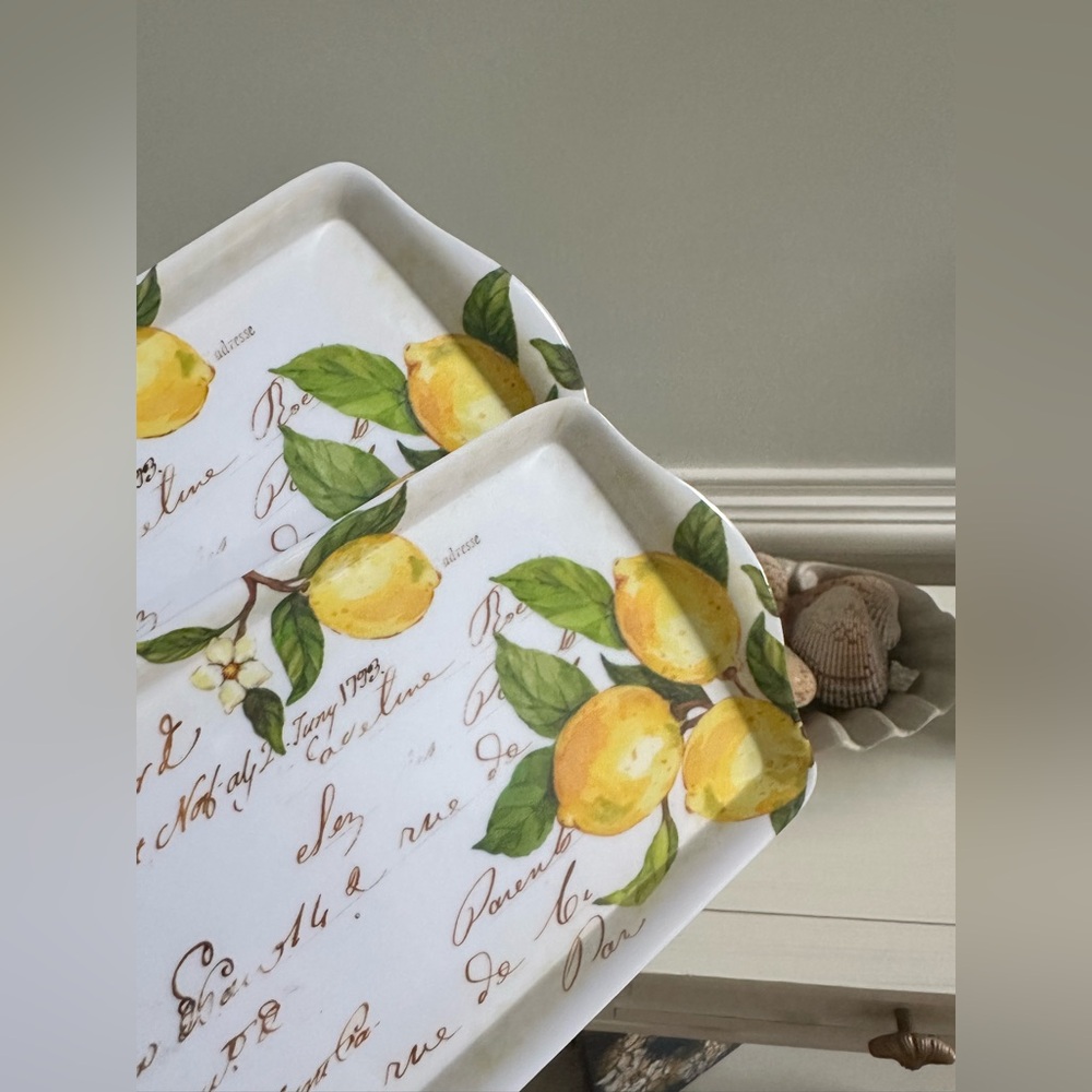 Set of 2 Nicole Miller Lemon Melamine Serving Trays Lemon Print - Picture 3 of 7